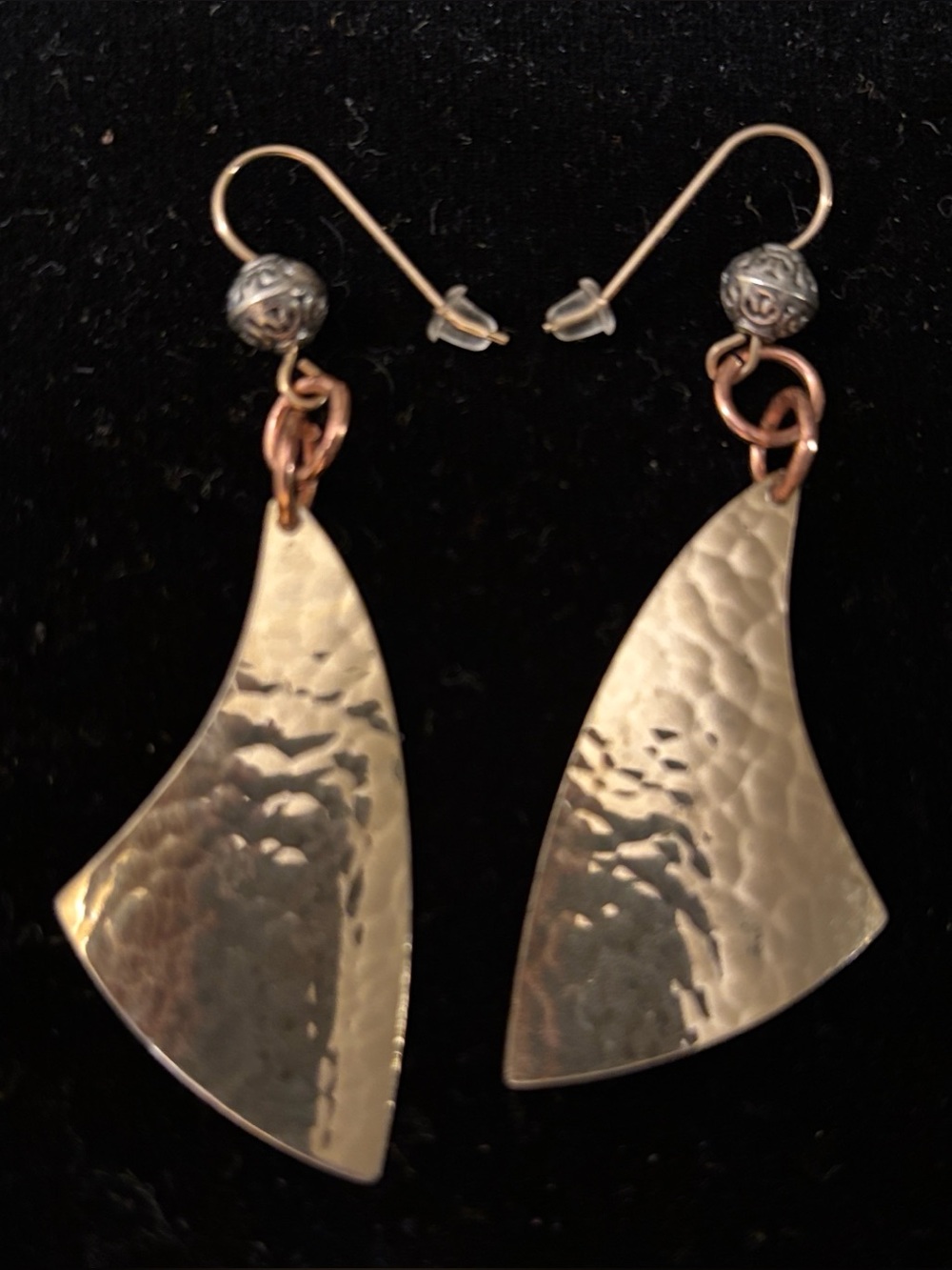 Earrings Hammered gold, copper, silver GF wires